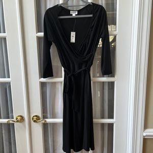 The Loft sleeved black dress with tie at waist.